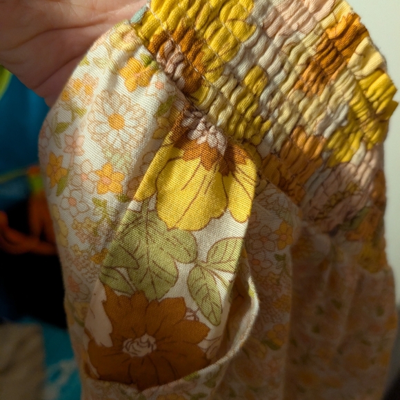 XS American eagle AE 70’s Wide leg Floral Pants Vintage Pink, Green, Yellow Fall - Picture 4 of 5